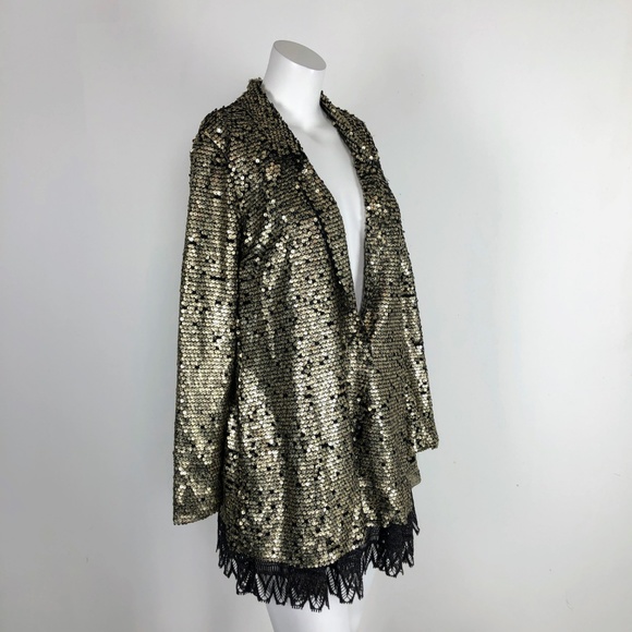 Free People Tarnished Sequin Stardust Gold Jacket - Picture 6 of 7